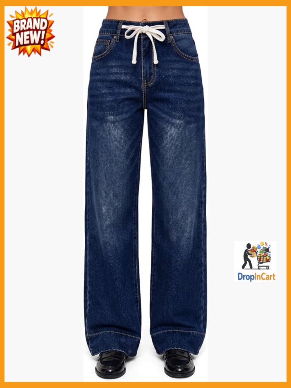 High Waisted Wide Leg Stretchy Jean Pants Trendy Loose Straight Leg Denim Pants